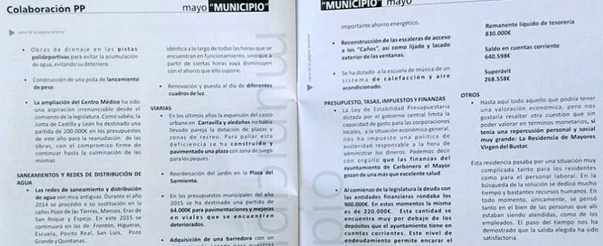 La Junta Electoral insta a la alcaldesa de Carbonero y al PP a cesar la distribución de la revista “Municipio”