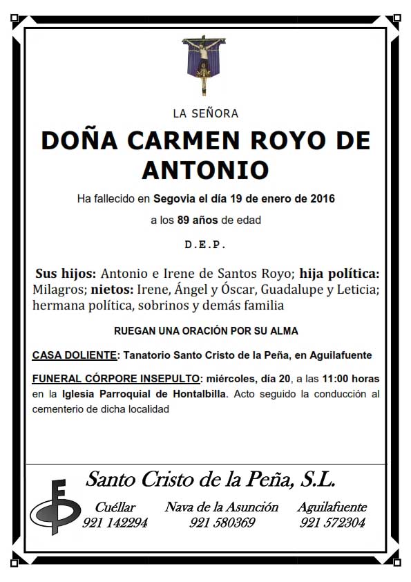 Esquela de Carmen Royo de Antonio
