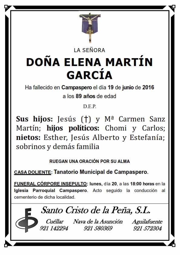 Esquela de Elena Martín García