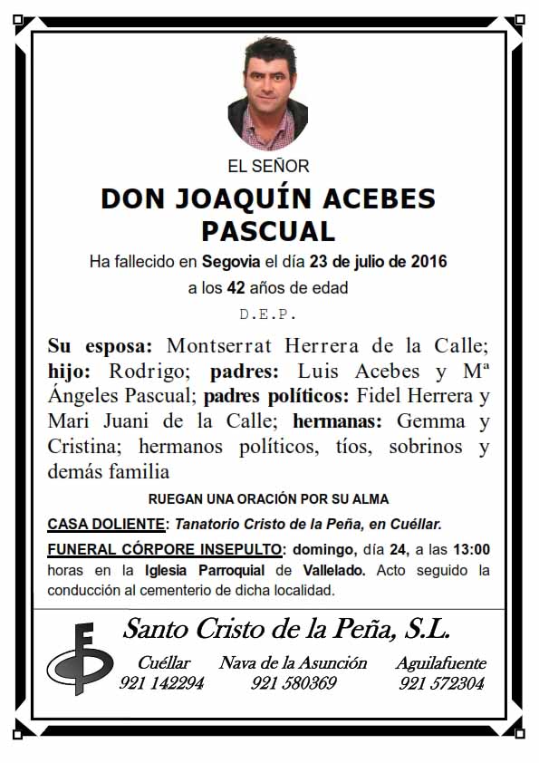 Esquela de Joaquín Acebees Pascual