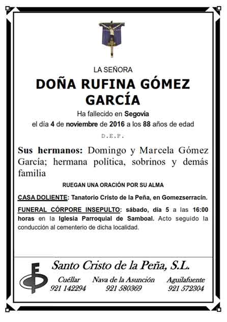 Esquela de Rufina Gómez García