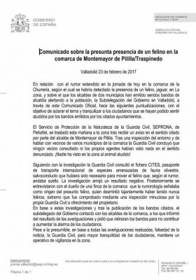 Comunicado Oficial publicado por la Subdelegación de Gobierno en Valladolid.