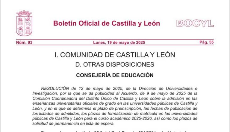 Junta y universidades públicas fijan el plazo de preinscripción del 4 de junio al 4 de julio