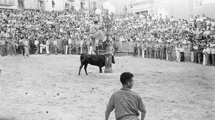 Probadilla en la plaza Mayor de Cuéllar en 1954. | Foto: Rafael. Cedida por la Peña La Plaga |