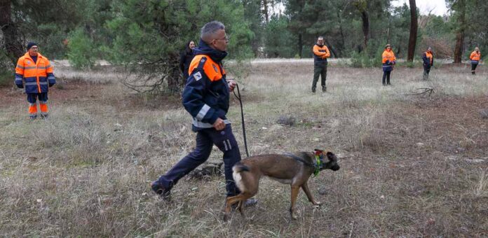 Formación en Cuéllar de varias agrupaciones de Protección Civil en la búsqueda con perros de desaparecidos. | Foto: Gabriel Gómez |