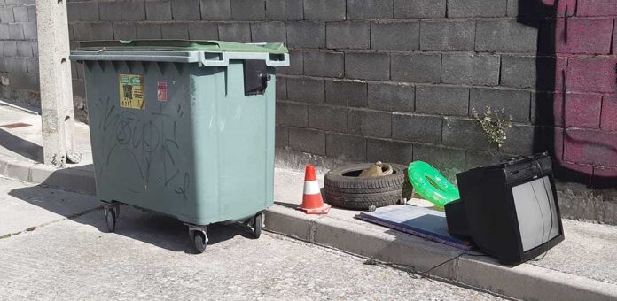 Residuos depositados junto a un contenedor en una calle de Cuéllar. | Foto: Gabriel Gómez |