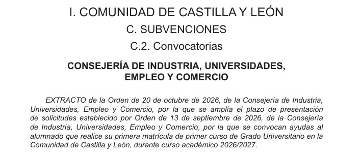 La Junta amplía hasta el 5 de noviembre el plazo para solicitar las ayudas a primera matrícula universitaria